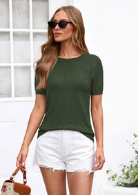PRETTYGARDEN Women's Spring Short Sleeve Sweater Knit Going Out Tops Work Shirts Trendy Summer Business Casual Outfits