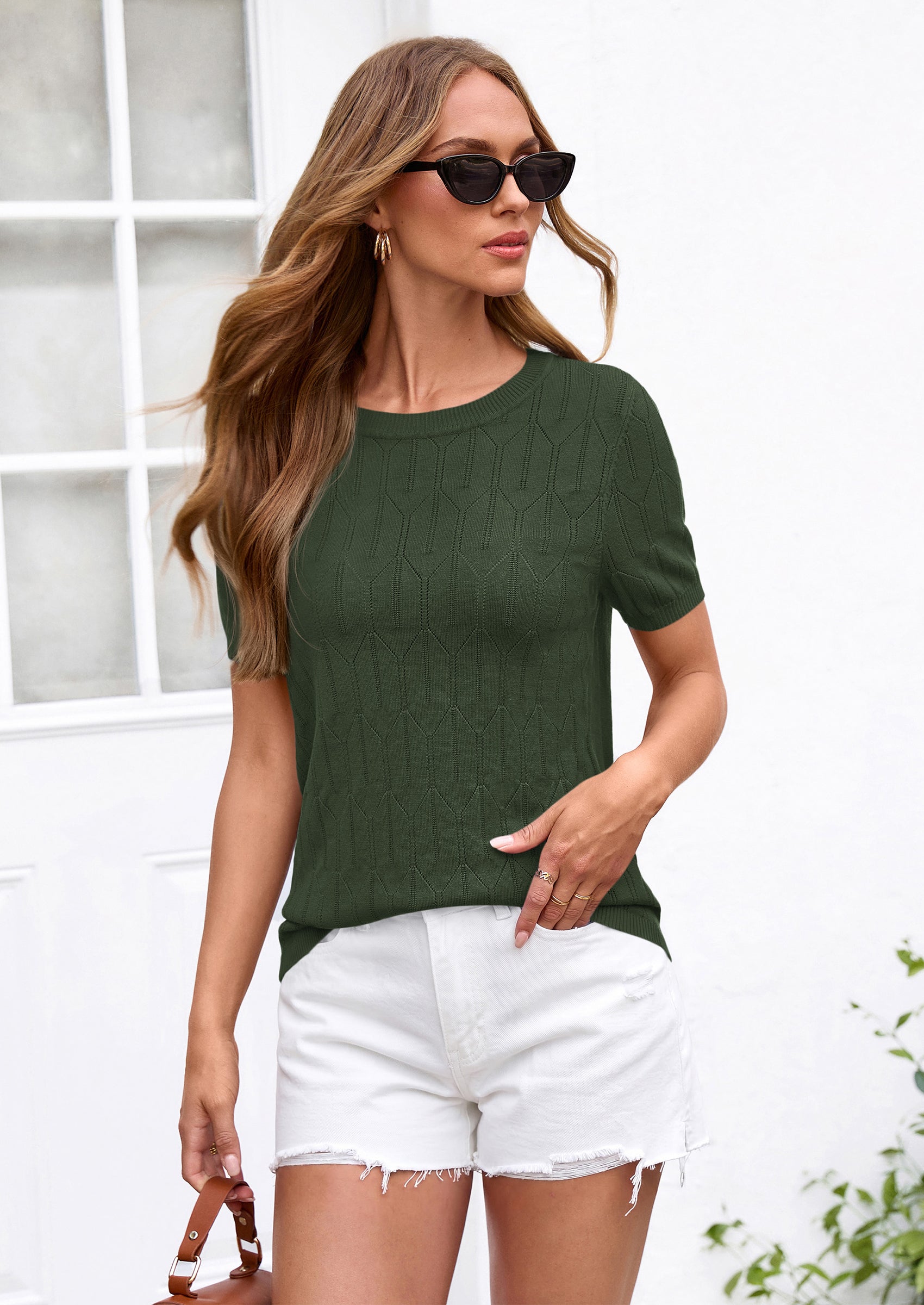 PRETTYGARDEN Women's Spring Short Sleeve Sweater Knit Going Out Tops Work Shirts Trendy Summer Business Casual Outfits