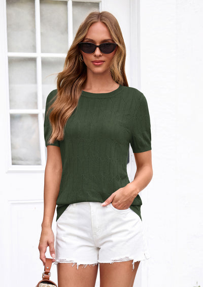 PRETTYGARDEN Women's Spring Short Sleeve Sweater Knit Going Out Tops Work Shirts Trendy Summer Business Casual Outfits