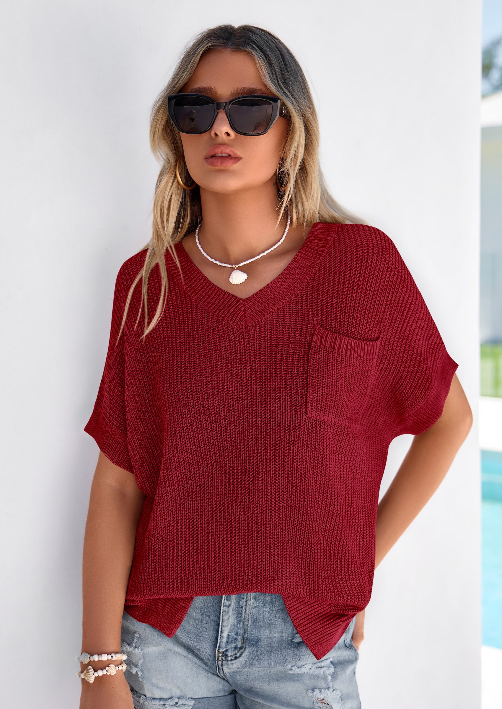 PRETTYGARDEN Women's Spring Short Sleeve Sweaters Lightweight V Neck Casual Going Out Summer T PRETTYGARDEN