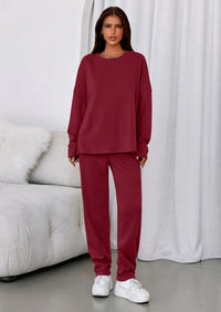 PRETTYGARDEN Womens 2 Piece Matching Lounge Sets Fall Long Sleeve Boatneck Sweatsuit Drawstring Sweatpants Pockets