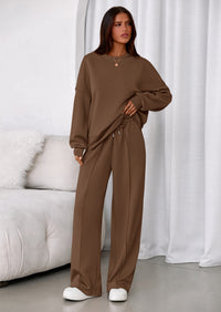 PRETTYGARDEN 2 Piece Sets For Women Fall Trendy Long Sleeve Sweatshirt Wide Leg Pants Loungewear Set Matching Sweatsuit
