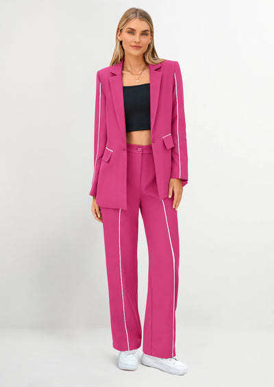 PRETTYGARDEN 2 Piece Blazer Outfits Business Casual Oversized Jacket Wide Leg Work Pants Dressy Suit Set