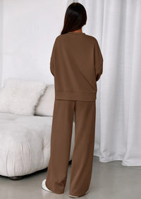 PRETTYGARDEN 2 Piece Sets For Women Fall Trendy Long Sleeve Sweatshirt Wide Leg Pants Loungewear Set Matching Sweatsuit