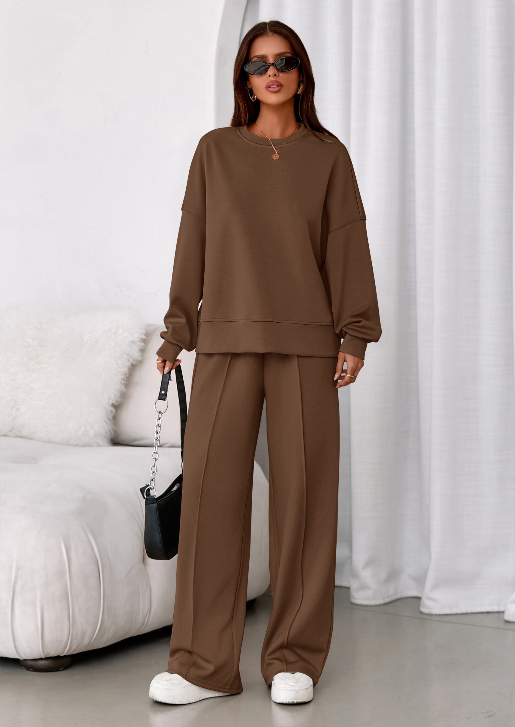 PRETTYGARDEN 2 Piece Sets For Women Fall Trendy Long Sleeve Sweatshirt Wide Leg Pants Loungewear Set Matching Sweatsuit