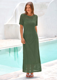 PRETTYGARDEN Womens Eyelet Cover Up Dress Summer Vacation Resort Maxi Dresses Beach Short Sleeve Hollow Out Sundress