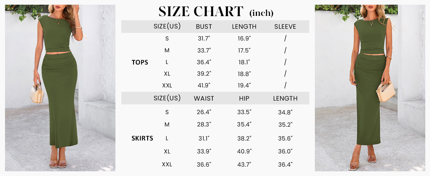 PRETTYGARDEN Summer 2 Piece Sets for Women Going Out Casual Cap Sleeve Crop Tops Ruched Maxi Long Skirts Spring Outfits