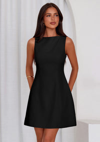 PRETTYGARDEN Womens Formal Short Dresses Summer Sleeveless Boat Neck A Line Elegant Mini Cocktail Party Dress