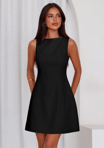 PRETTYGARDEN Womens Formal Short Dresses Summer Sleeveless Boat Neck A Line Elegant Mini Cocktail Party Dress