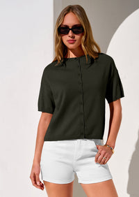 PRETTYGARDEN Women Spring Short Sleeve Cardigan Sweaters Button Down Knit Shirt Blouse Dressy Casual Tops Summer Outfits PRETTYGARDEN