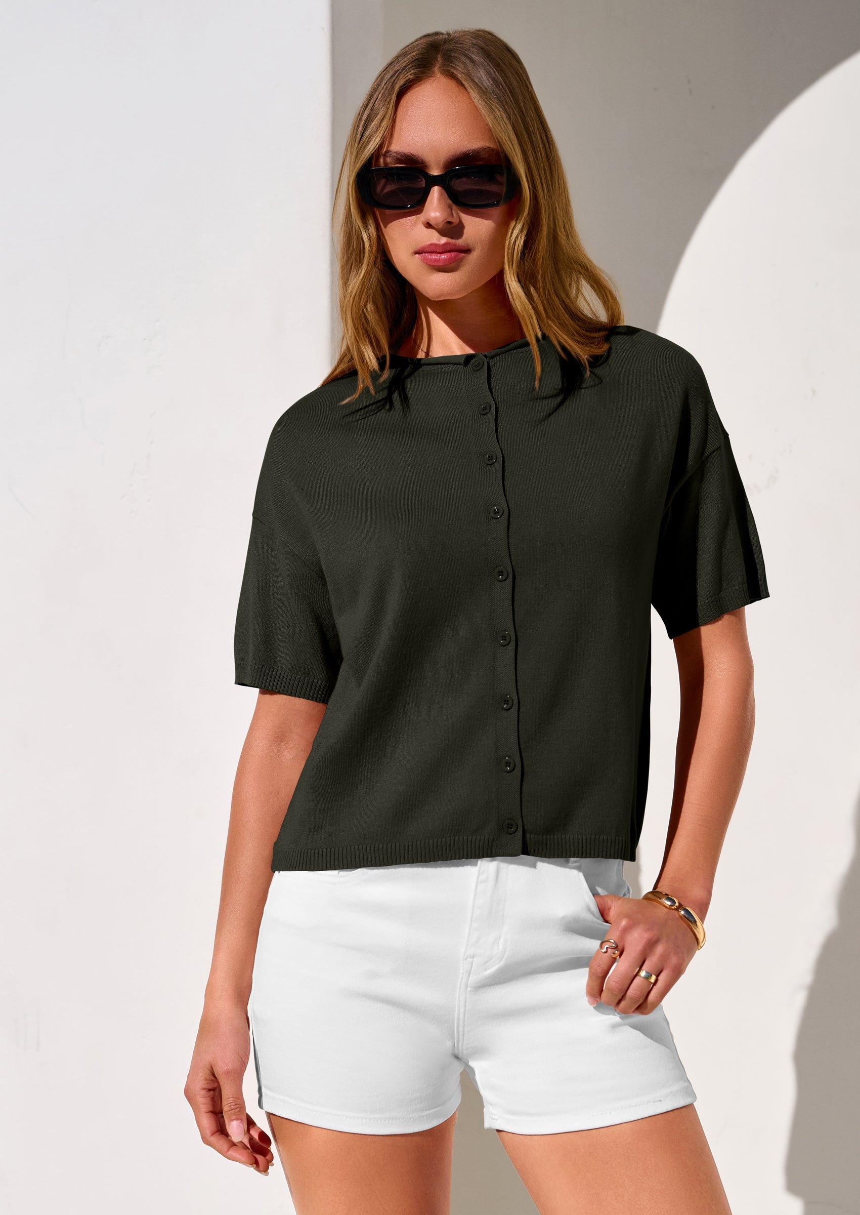 PRETTYGARDEN Women Spring Short Sleeve Cardigan Sweaters Button Down Knit Shirt Blouse Dressy Casual Tops Summer Outfits PRETTYGARDEN