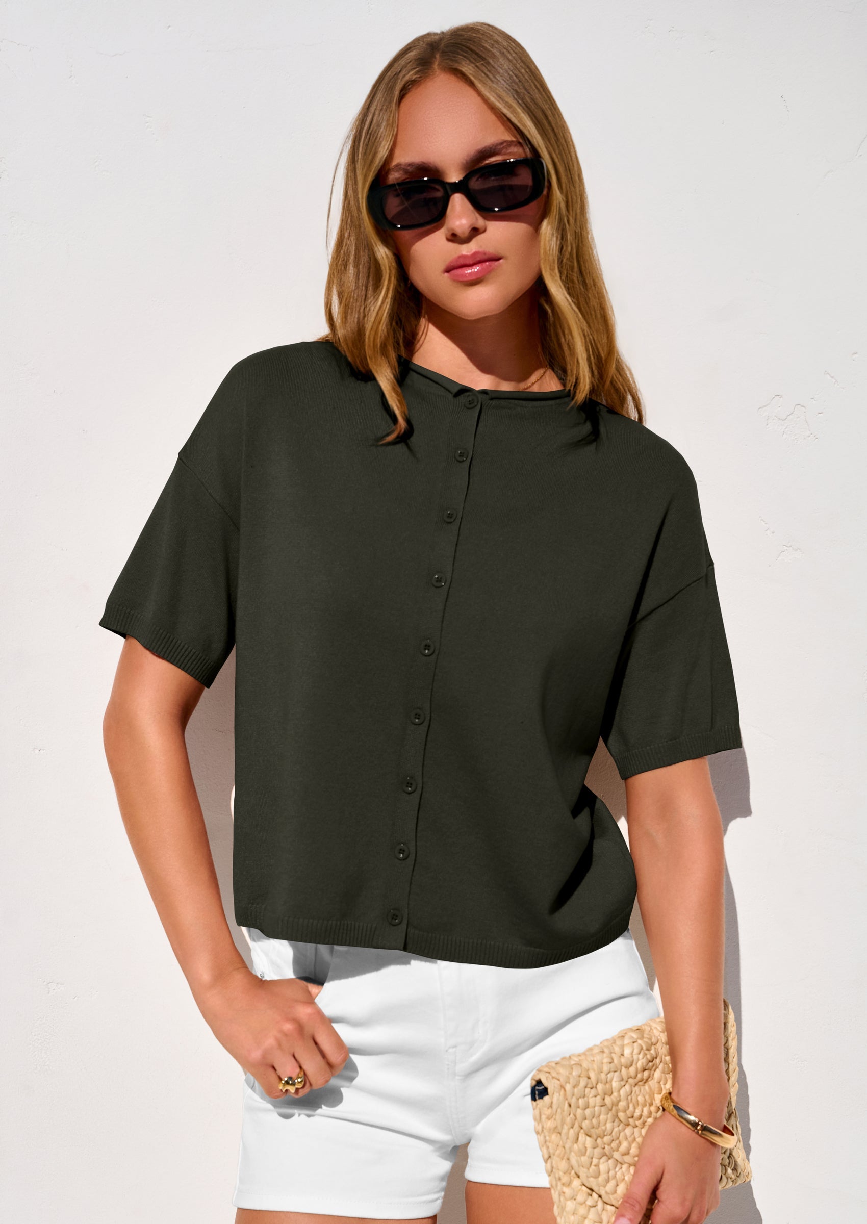 PRETTYGARDEN Women Spring Short Sleeve Cardigan Sweaters Button Down Knit Shirt Blouse Dressy Casual Tops Summer Outfits PRETTYGARDEN