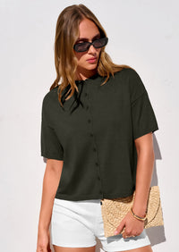PRETTYGARDEN Women Spring Short Sleeve Cardigan Sweaters Button Down Knit Shirt Blouse Dressy Casual Tops Summer Outfits PRETTYGARDEN