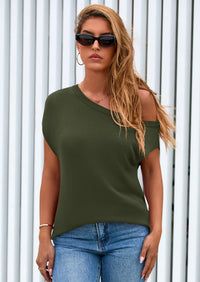 PRETTYGARDEN Womens Off The Shoulder Tops Summer Casual Short Sleeve Tunic T Shirts Lightweight Knit Sweaters PRETTYGARDEN