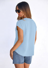 PRETTYGARDEN Spring Tops for Women Summer Fashion Clothes Dressy Casual Blouses Cap Sleeve V Neck Shirts Work Outfits PRETTYGARDEN