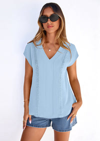 PRETTYGARDEN Spring Tops for Women Summer Fashion Clothes Dressy Casual Blouses Cap Sleeve V Neck Shirts Work Outfits PRETTYGARDEN