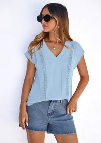 PRETTYGARDEN Spring Tops for Women Summer Fashion Clothes Dressy Casual Blouses Cap Sleeve V Neck Shirts Work Outfits PRETTYGARDEN