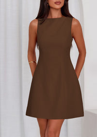 PRETTYGARDEN Womens Formal Short Dresses Summer Sleeveless Boat Neck A Line Elegant Mini Cocktail Party Dress