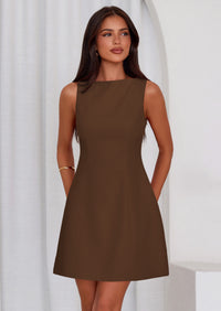 PRETTYGARDEN Womens Formal Short Dresses Summer Sleeveless Boat Neck A Line Elegant Mini Cocktail Party Dress