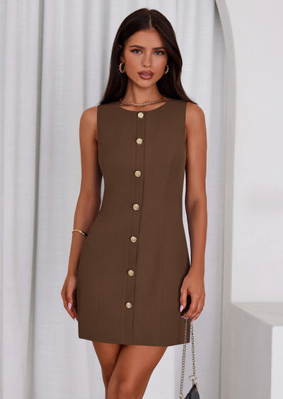 PRETTYGARDEN Work Dresses for Women Spring Business Formal Short Dress Sleeveless Button Down Elegant Office Outfits