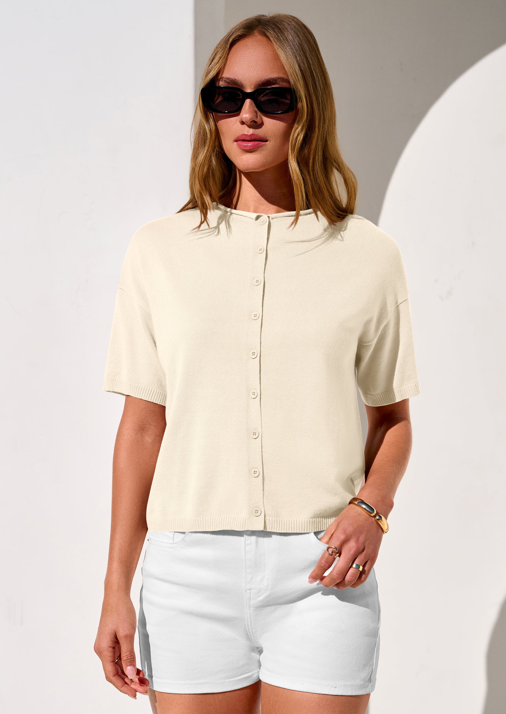 PRETTYGARDEN Women Spring Short Sleeve Cardigan Sweaters Button Down Knit Shirt Blouse Dressy Casual Tops Summer Outfits PRETTYGARDEN