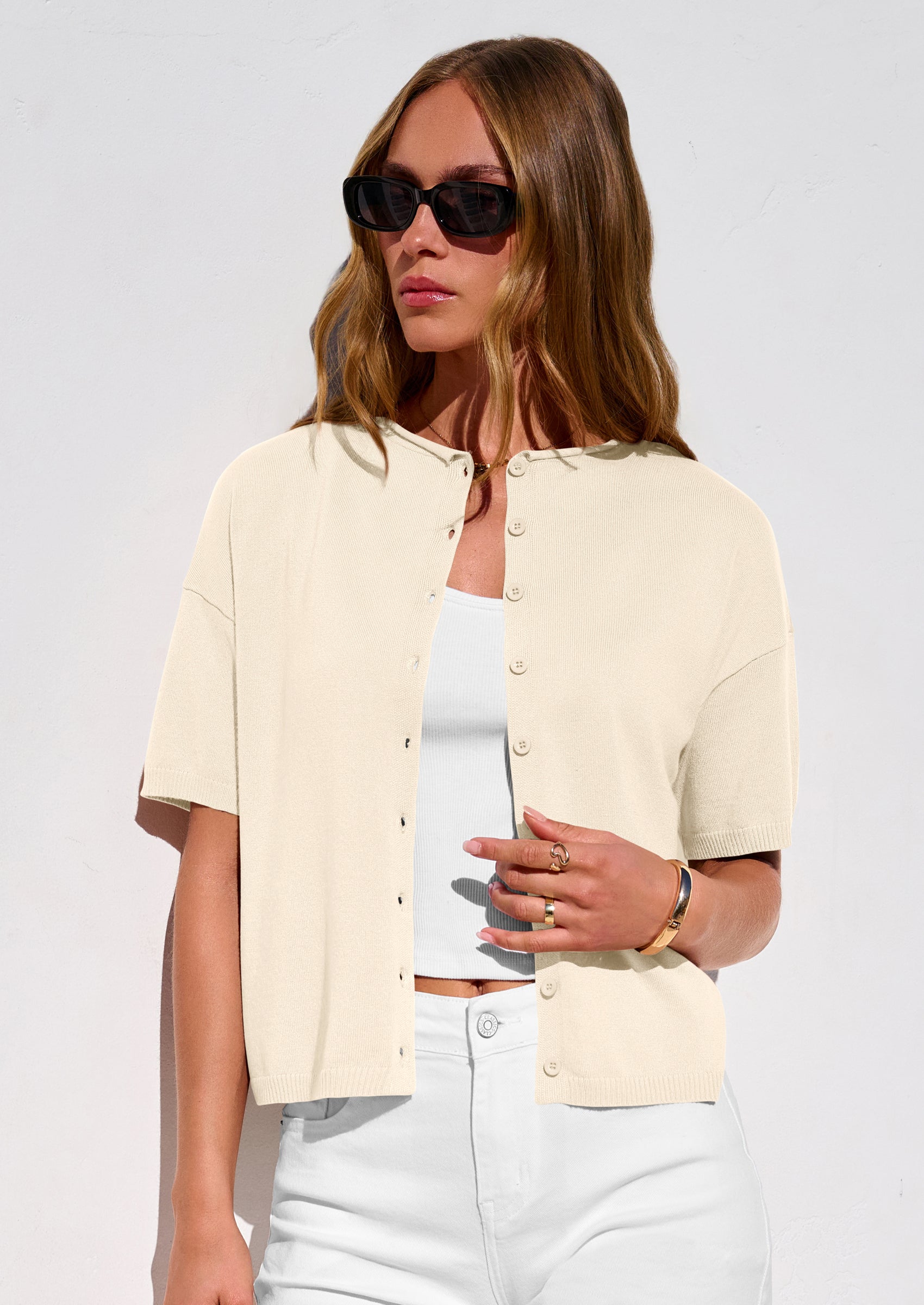 PRETTYGARDEN Women Spring Short Sleeve Cardigan Sweaters Button Down Knit Shirt Blouse Dressy Casual Tops Summer Outfits PRETTYGARDEN