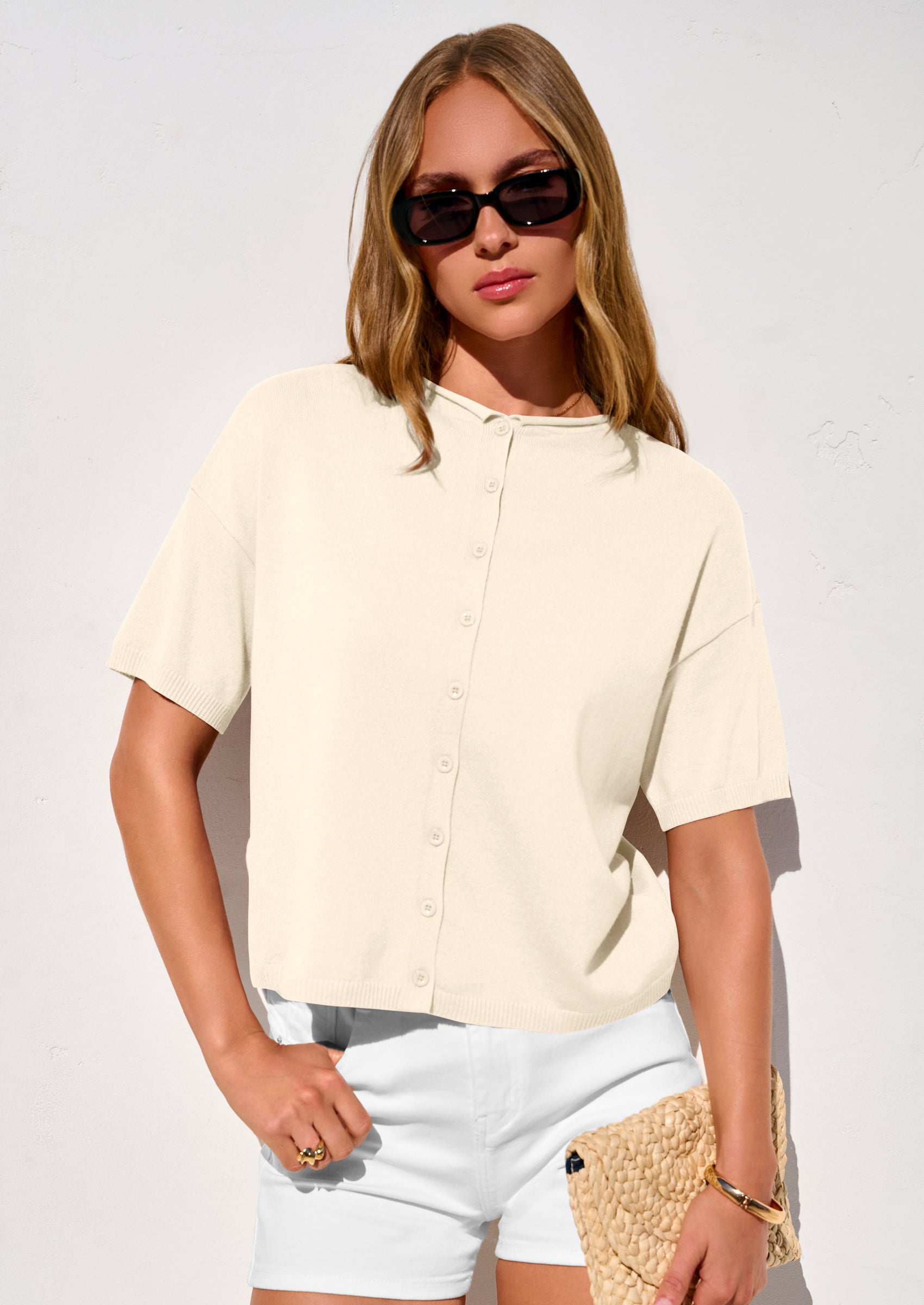 PRETTYGARDEN Women Spring Short Sleeve Cardigan Sweaters Button Down Knit Shirt Blouse Dressy Casual Tops Summer Outfits PRETTYGARDEN