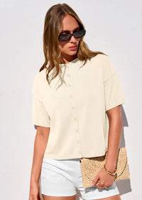 PRETTYGARDEN Women Spring Short Sleeve Cardigan Sweaters Button Down Knit Shirt Blouse Dressy Casual Tops Summer Outfits PRETTYGARDEN