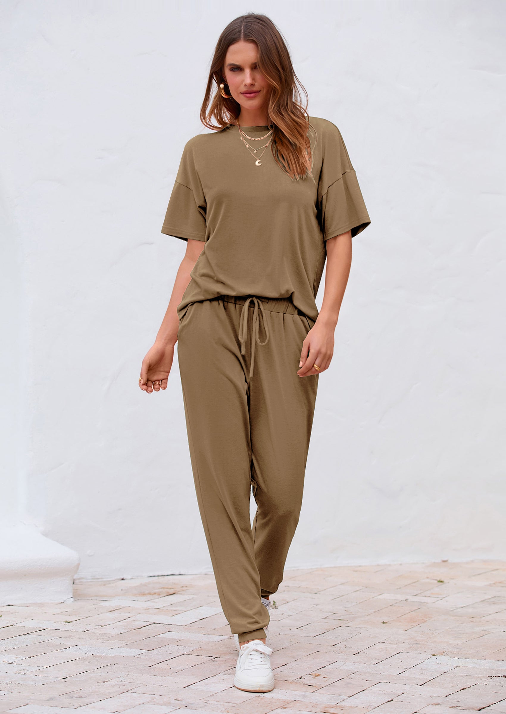 PRETTYGARDEN Women's Two Piece Lounge Sets Spring Summer Jogger Pants Vacation Outfits Travel Airplane Matching Clothes