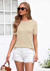 PRETTYGARDEN Women's Spring Short Sleeve Sweater Knit Going Out Tops Work Shirts Trendy Summer Business Casual Outfits