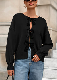 PRETTYGARDEN Cardigan Sweaters for Women Fall Bow Tie Front Long Sleeve Knit Sweater Tops Cute Going Out Outfits