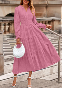 PRETTYGARDEN Women's Fall Wedding Guest Dresses Long Sleeve V Neck Flowy Elegant Holiday Party Maxi Dress with Pockets