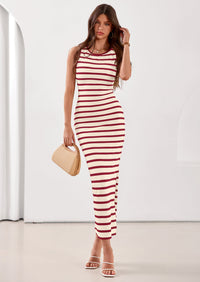 PRETTYGARDEN Sundresses for Women Summer Striped Knit Side Slit Spring Fashion Bodycon Maxi Dress Beach Vacation Clothes PRETTYGARDEN