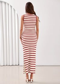 PRETTYGARDEN Sundresses for Women Summer Striped Knit Side Slit Spring Fashion Bodycon Maxi Dress Beach Vacation Clothes PRETTYGARDEN