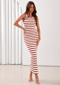 PRETTYGARDEN Sundresses for Women Summer Striped Knit Side Slit Spring Fashion Bodycon Maxi Dress Beach Vacation Clothes PRETTYGARDEN