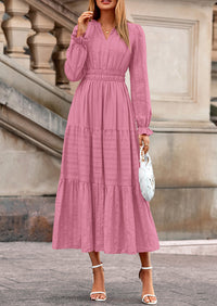 PRETTYGARDEN Women's Fall Wedding Guest Dresses Long Sleeve V Neck Flowy Elegant Holiday Party Maxi Dress with Pockets