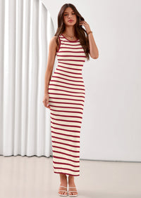 PRETTYGARDEN Sundresses for Women Summer Striped Knit Side Slit Spring Fashion Bodycon Maxi Dress Beach Vacation Clothes PRETTYGARDEN