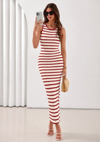 PRETTYGARDEN Sundresses for Women Summer Striped Knit Side Slit Spring Fashion Bodycon Maxi Dress Beach Vacation Clothes PRETTYGARDEN