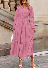 PRETTYGARDEN Women's Fall Wedding Guest Dresses Long Sleeve V Neck Flowy Elegant Holiday Party Maxi Dress with Pockets