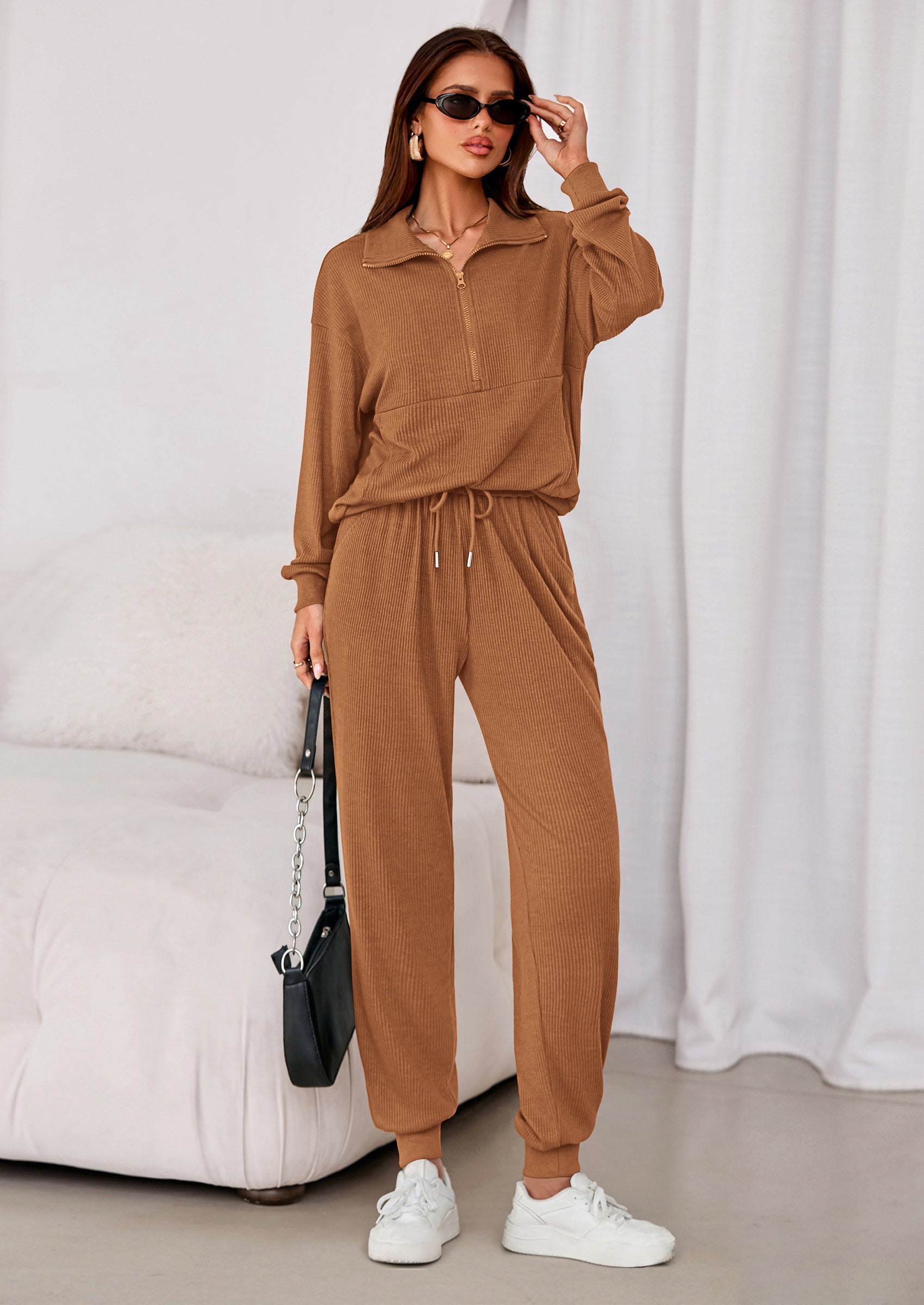 PRETTYGARDEN Women's Fall 2 Piece Lounge Sets Zip Up Sweatshirt Jogger Pants Sweat Track Suits Travel Outfit Winter Clothing