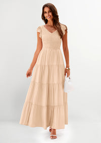 PRETTYGARDEN Women's Flowy Maxi Dress Casual Cap Sleeve V Neck Smocked Beach Sundress