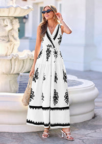 PRETTYGARDEN Womens Floral Maxi Dress Sleeveless Vneck Belt Ruffle Long Dresses Boho Summer Beach Vacation Clothes