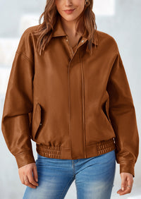 PRETTYGARDEN Women's Faux Leather Motorcycle Jacket Trendy Fall Spring Clothes Oversized Zip Up Winter Coat Outerwear