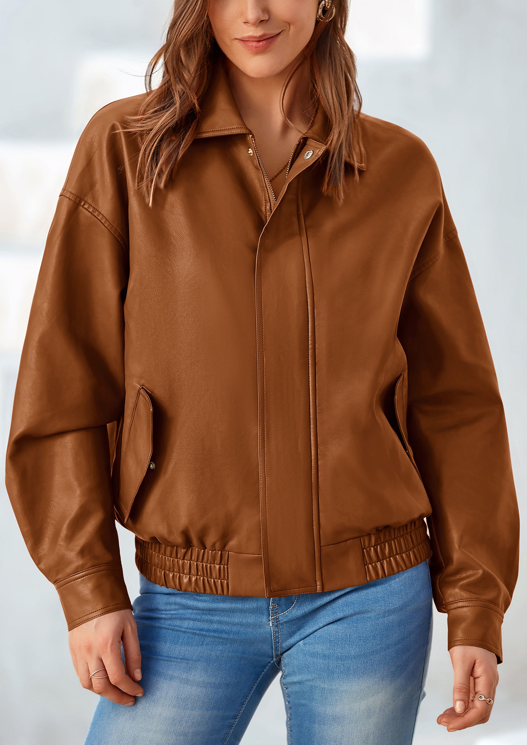 PRETTYGARDEN Women's Faux Leather Motorcycle Jacket Trendy Fall Spring Clothes Oversized Zip Up Winter Coat Outerwear