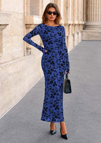 PRETTYGARDEN Women's Floral Bodycon Maxi Dress Fall Elegant Mesh Long Sleeve Formal Wedding Guest Cocktail Dresses