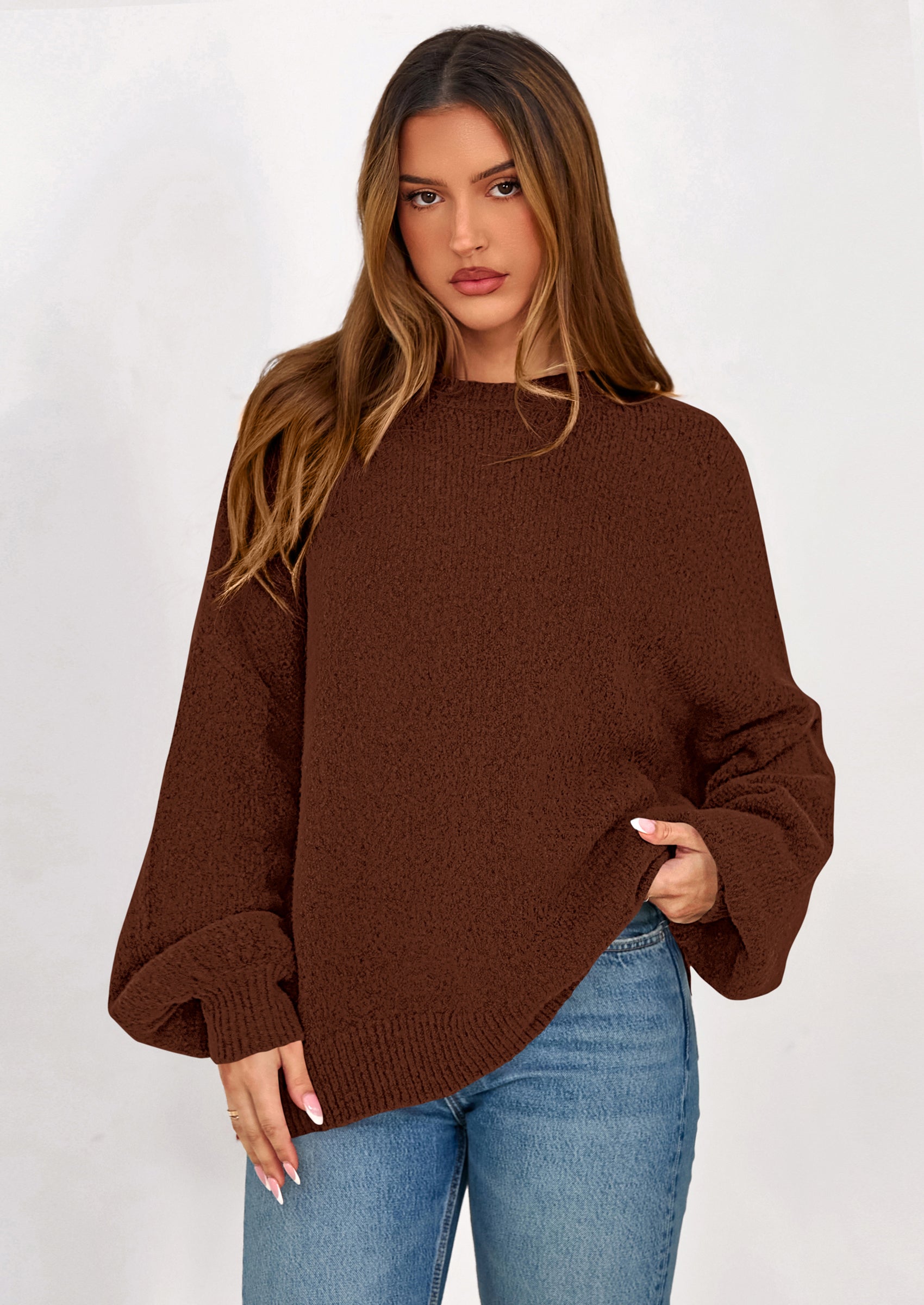 PRETTYGARDEN Sweaters for Women Fall Chunky Knit Long Sleeve Crew Neck Oversized Pullover Tops Winter Fashion Clothing