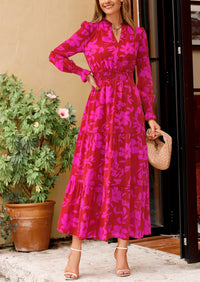 PRETTYGARDEN Women's Floral Maxi Dress Spring Long Sleeve V Neck Casual A Line Long Flowy Boho Party Dresses