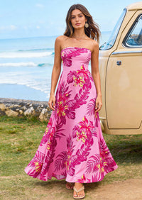 PRETTYGARDEN Sleeveless Floral Summer Maxi Dresses for Women Tube Top Flowy Long Dress Tropical Beach Vacation Clothes PRETTYGARDEN