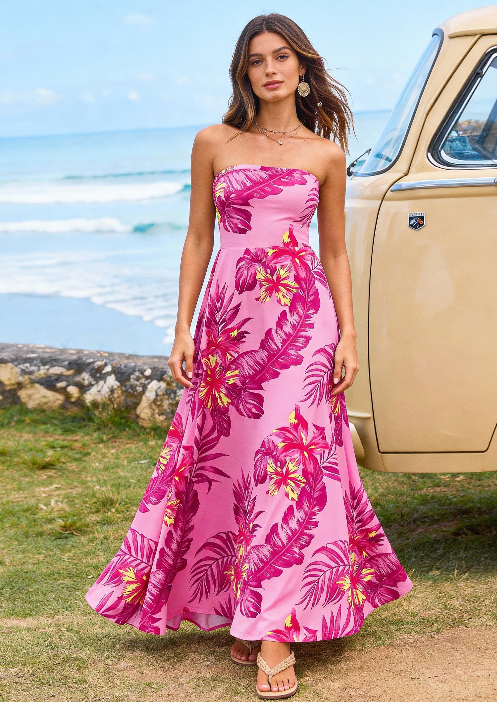 PRETTYGARDEN Sleeveless Floral Summer Maxi Dresses for Women Tube Top Flowy Long Dress Tropical Beach Vacation Clothes PRETTYGARDEN