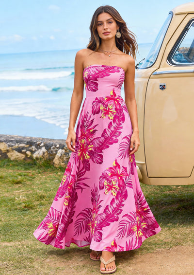 PRETTYGARDEN Sleeveless Floral Summer Maxi Dresses for Women Tube Top Flowy Long Dress Tropical Beach Vacation Clothes PRETTYGARDEN